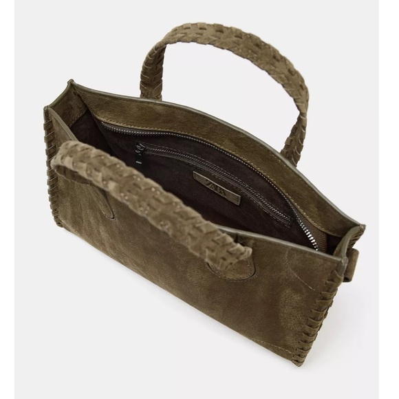 Zara NWT 100% genuine suede leather stitch handbag purse, detachable crossbody - Picture 5 of 5